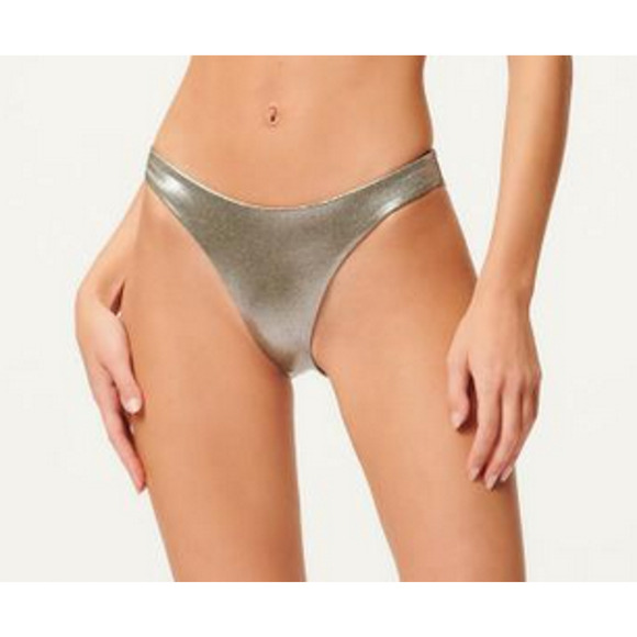 Good American Better Bikini Bottom Sz 4 XL Metallic Silver Green Reversible NWT - Picture 1 of 13
